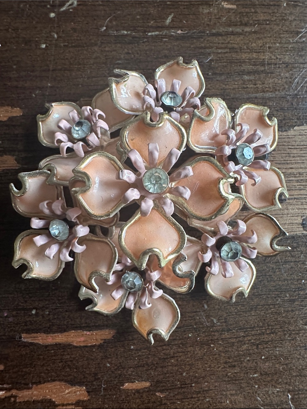 2” amazing celluloid metal framed multi tier  exploding floral brooch